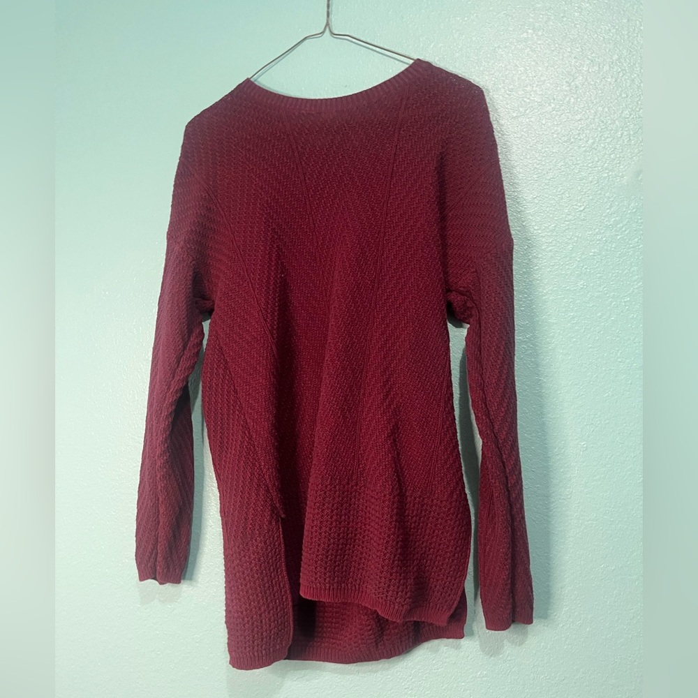 Cozy Burgundy Waffle Knit Pullover Sweater